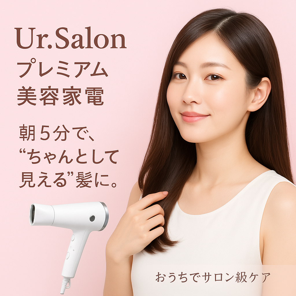 Ur.Salonのドライヤーを使って朝5分で整うツヤ髪の女性のイメージ